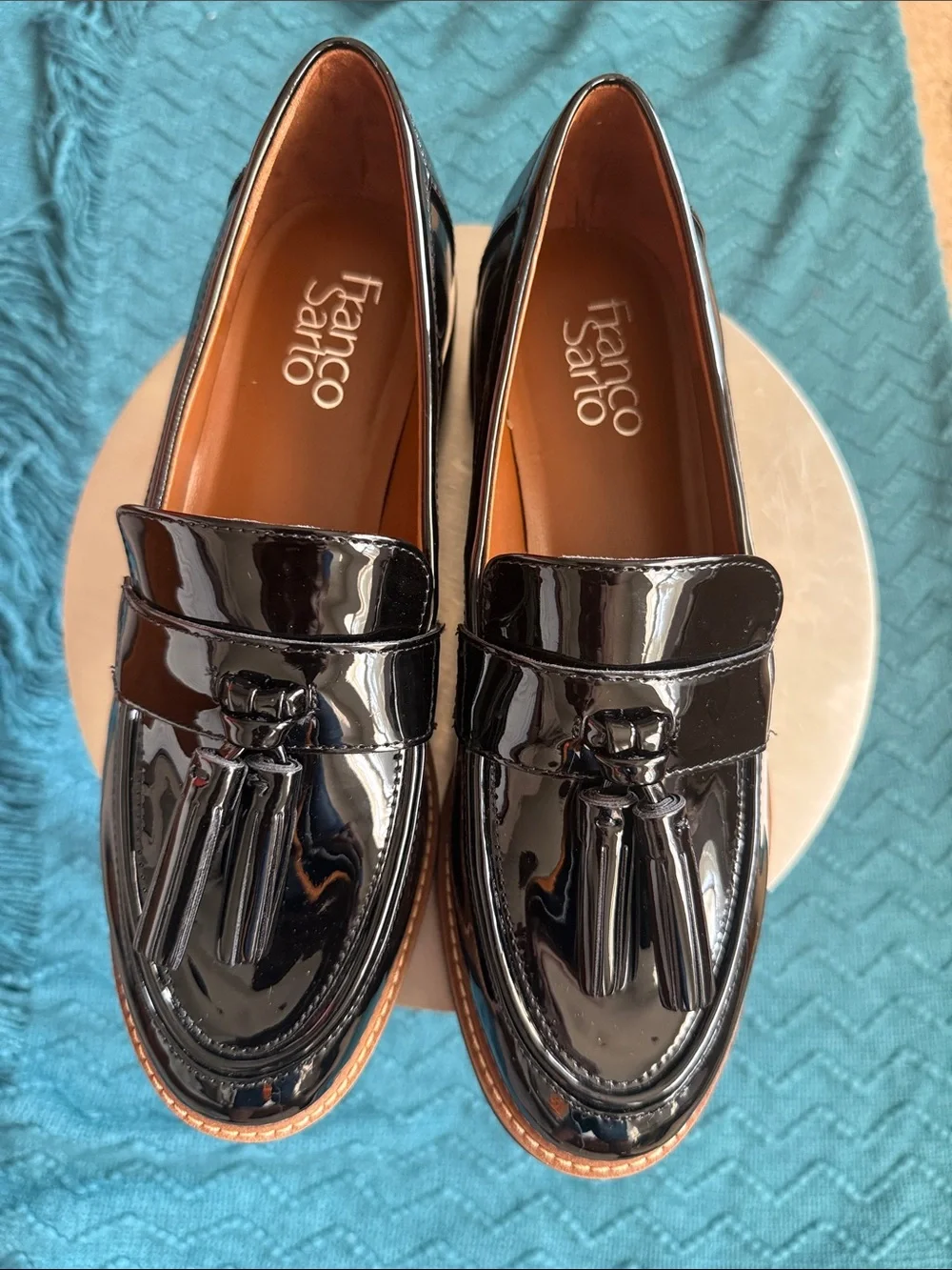 NWOT Franco Sarto Black Patent Tassel Loafers